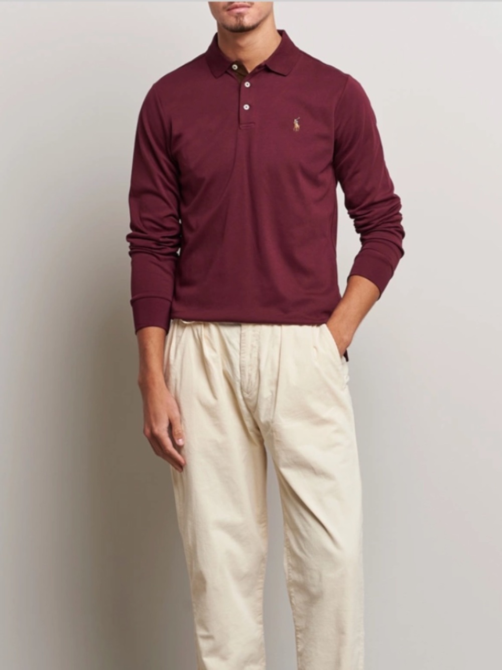 Polo Ralph Lauren Pima Cotton Long-Sleeve Burgundy Polo Shirt Size L